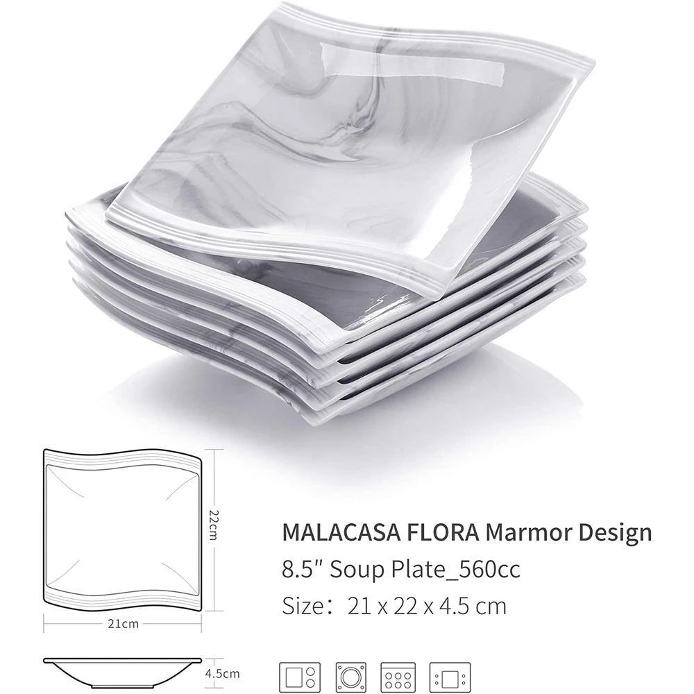 Flora 19 fl.oz Marble Gray Porcelain Pasta Bowl (Set of 6) by MALACASA 4 Flora 19 fl.oz Marble Gray Porcelain Pasta Bowl (Set of 6) by MALACASA - Image 2