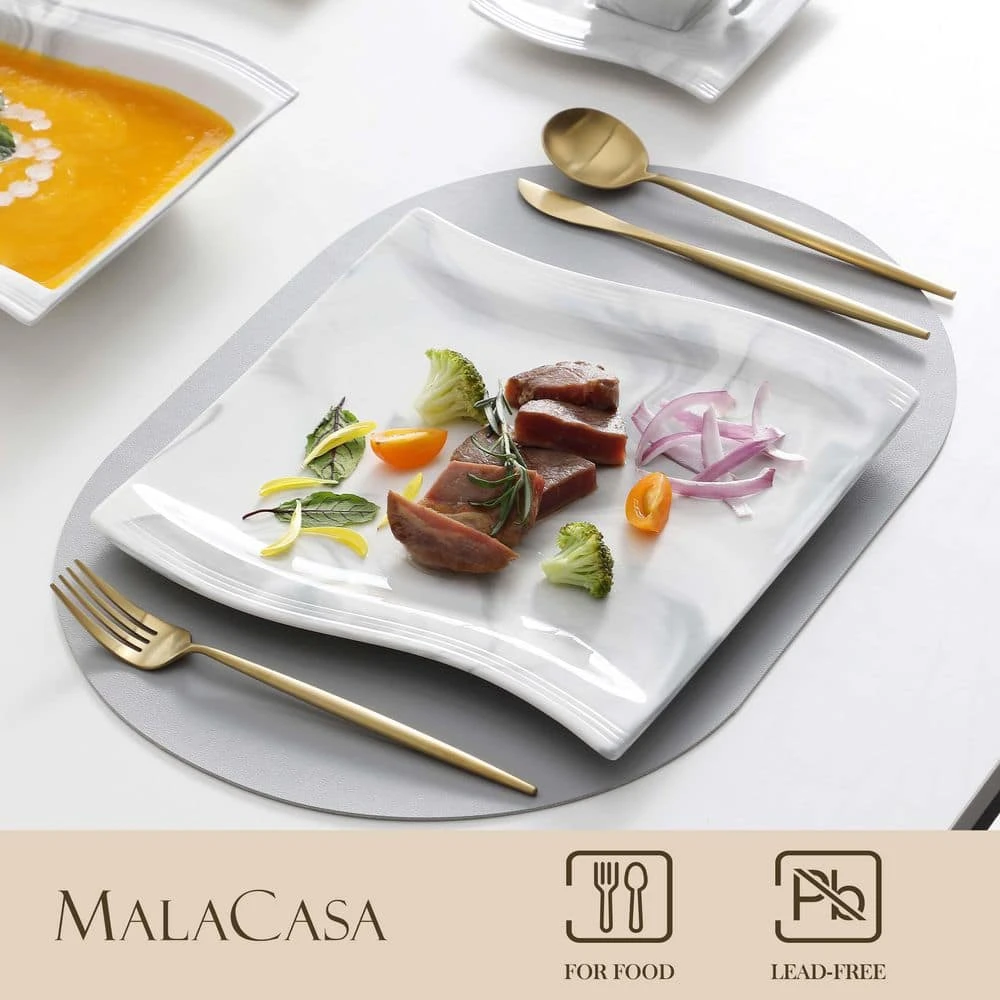 Flora 30-Piece Marble Gray Porcelain Dinnerware Set with Dinner Plates, Cup and Saucer Set (Service for 6) by MALACASA 5 Flora 30-Piece Marble Gray Porcelain Dinnerware Set with Dinner Plates, Cup and Saucer Set (Service for 6) by MALACASA - Image 3