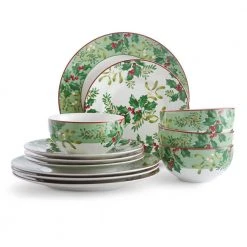 12-Piece Christmas Foliage Green Porcelain Dinnerware Set (Service for 4) by 222 Fifth