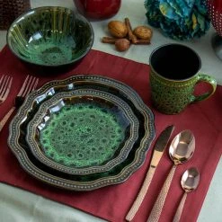 16-Piece Jade Waves Green Stoneware Dinnerware Set (Service for 4) by Elama -Dinnerware Shop green elama dinnerware sets 985114760m 31 1000