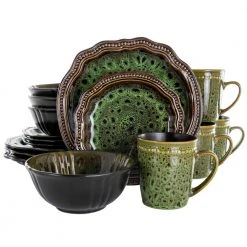 16-Piece Jade Waves Green Stoneware Dinnerware Set (Service for 4) by Elama