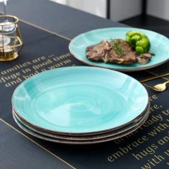 Series Bella Dinner Plate Dinnerware 4-Pieces Green Porcelain Crockery in Vintage Look (Service Set for 4) by vancasso -Dinnerware Shop green vancasso dinner plates vc bella g sdp 31 1000