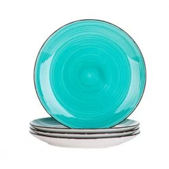 Series Bella Dinner Plate Dinnerware 4-Pieces Green Porcelain Crockery in Vintage Look (Service Set for 4) by vancasso