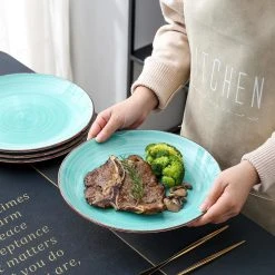 Series Bella Dinner Plate Dinnerware 4-Pieces Green Porcelain Crockery in Vintage Look (Service Set for 4) by vancasso -Dinnerware Shop green vancasso dinner plates vc bella g sdp 76 1000