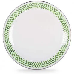 12.5 in. Green Scallops Enamelware Round Charger Plate Set of 2 by Golden Rabbit