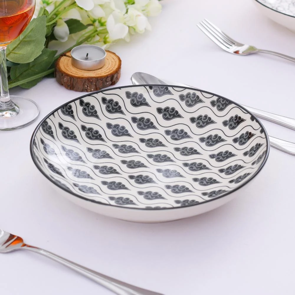 Haruka 8.6 in. Soup Plate Porcelain Patterned 4-Designs Japanese Style Grey Spot Soup Plate (Set of 4) by vancasso 6 Haruka 8.6 in. Soup Plate Porcelain Patterned 4-Designs Japanese Style Grey Spot Soup Plate (Set of 4) by vancasso - Image 4