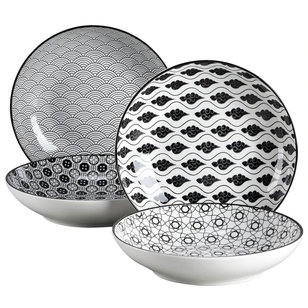 Haruka 8.6 in. Soup Plate Porcelain Patterned 4-Designs Japanese Style Grey Spot Soup Plate (Set of 4) by vancasso 3 Haruka 8.6 in. Soup Plate Porcelain Patterned 4-Designs Japanese Style Grey Spot Soup Plate (Set of 4) by vancasso