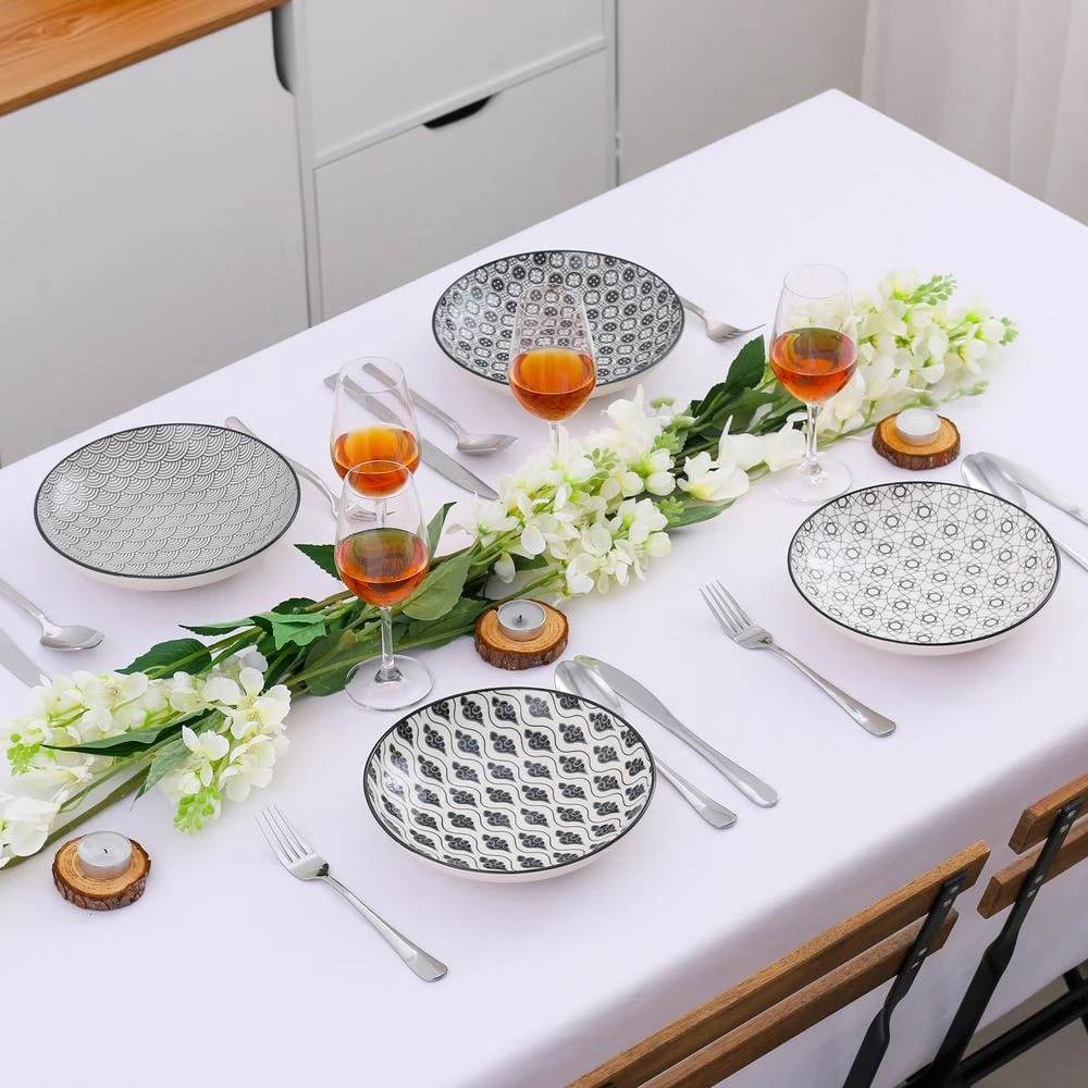 Haruka 8.6 in. Soup Plate Porcelain Patterned 4-Designs Japanese Style Grey Spot Soup Plate (Set of 4) by vancasso 10 Haruka 8.6 in. Soup Plate Porcelain Patterned 4-Designs Japanese Style Grey Spot Soup Plate (Set of 4) by vancasso - Image 8