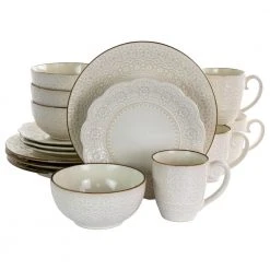16-Piece Contessa Embossed Ivory Stoneware Dinnerware Set (Service for 4) by Elama