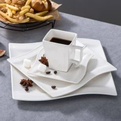 Flora 60-Piece White Porcelain Dinnerware Set Plates Cups and Saucer (Set Service for 12) by MALACASA -Dinnerware Shop ivory white malacasa dinnerware sets flora 30 2 31 1000