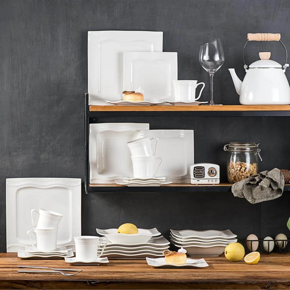 Mario 30-Piece Modern Ivory White Porcelain Dinnerware Set (Service for 6) by MALACASA 8 Mario 30-Piece Modern Ivory White Porcelain Dinnerware Set (Service for 6) by MALACASA - Image 6