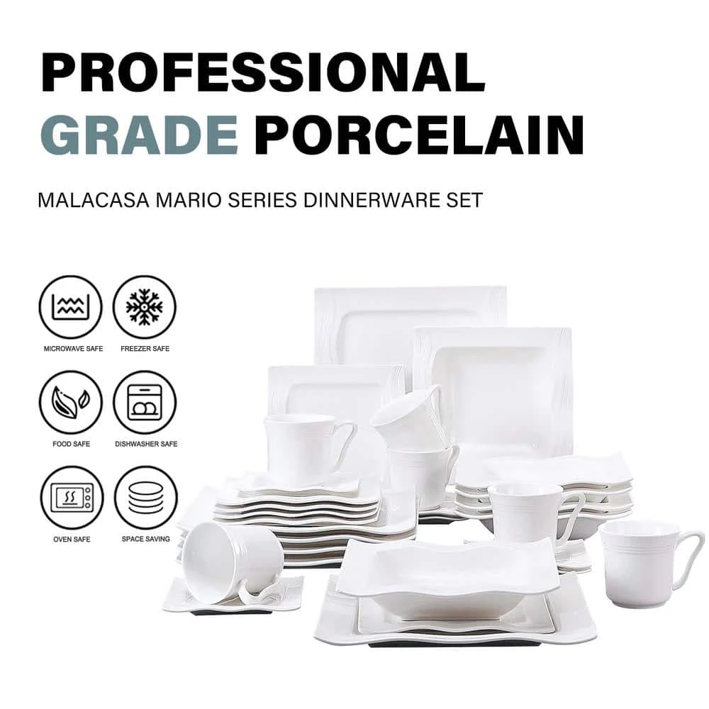 Mario 30-Piece Modern Ivory White Porcelain Dinnerware Set (Service for 6) by MALACASA 7 Mario 30-Piece Modern Ivory White Porcelain Dinnerware Set (Service for 6) by MALACASA - Image 5