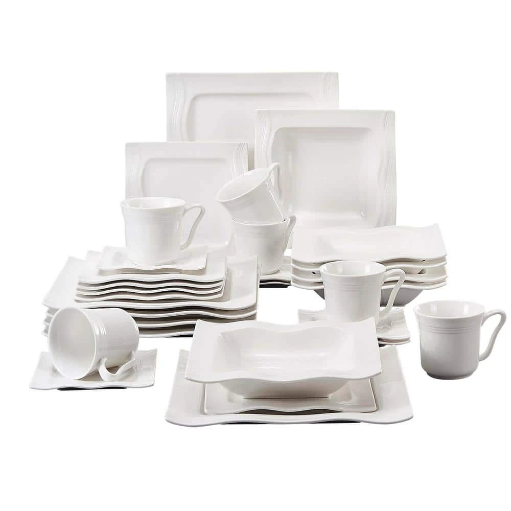 Mario 30-Piece Modern Ivory White Porcelain Dinnerware Set (Service for 6) by MALACASA 3 Mario 30-Piece Modern Ivory White Porcelain Dinnerware Set (Service for 6) by MALACASA