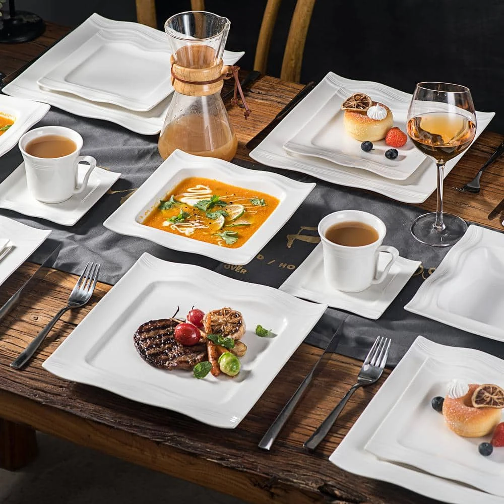 Mario 30-Piece Modern Ivory White Porcelain Dinnerware Set (Service for 6) by MALACASA 4 Mario 30-Piece Modern Ivory White Porcelain Dinnerware Set (Service for 6) by MALACASA - Image 2