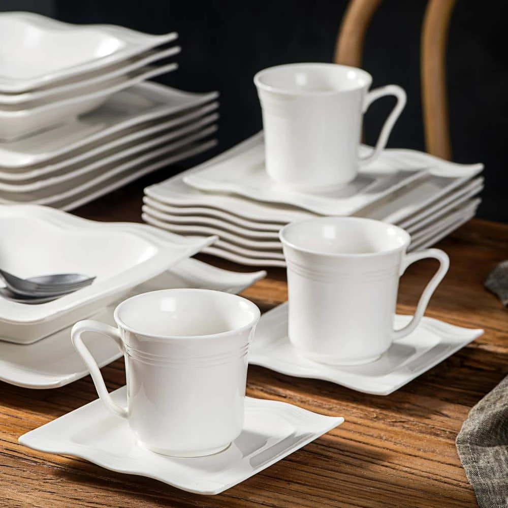 Mario 30-Piece Modern Ivory White Porcelain Dinnerware Set (Service for 6) by MALACASA 12 Mario 30-Piece Modern Ivory White Porcelain Dinnerware Set (Service for 6) by MALACASA - Image 10
