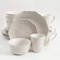 Portina 16-Piece Vintage Linen Stoneware Dinnerware Set (Service for 4) by GIBSON elite