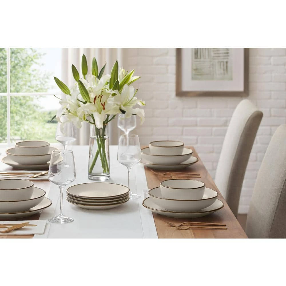 16-Piece Stoneware Metallic Edge Dinnerware Set in Luxe Ivory (Service for 4) by StyleWell 4 16-Piece Stoneware Metallic Edge Dinnerware Set in Luxe Ivory (Service for 4) by StyleWell - Image 2