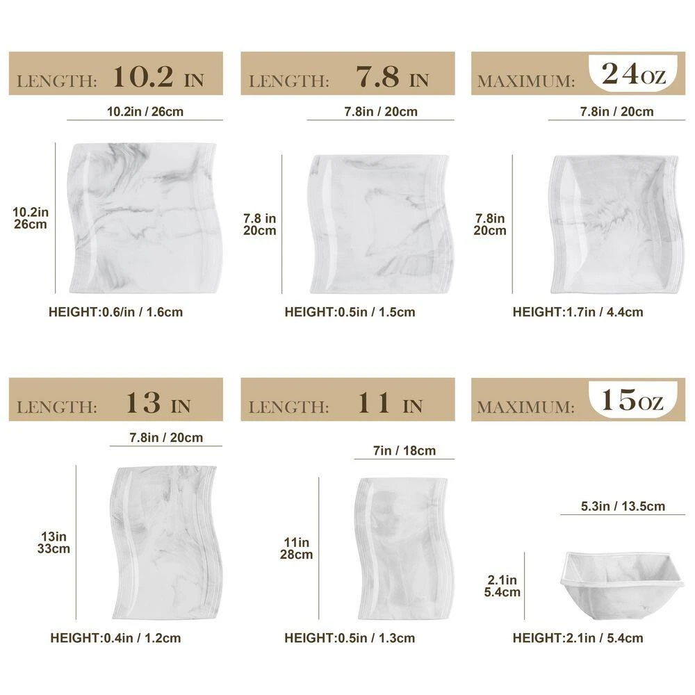 Flora 26-Piece Marble Gray Porcelain Dinnerware Set with Dinner,Soup ,Dessert Plates(Service for 6) by MALACASA 7 Flora 26-Piece Marble Gray Porcelain Dinnerware Set with Dinner,Soup ,Dessert Plates(Service for 6) by MALACASA - Image 5