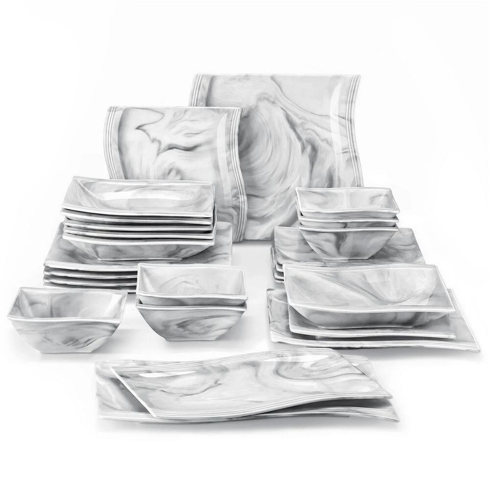 Flora 26-Piece Marble Gray Porcelain Dinnerware Set with Dinner,Soup ,Dessert Plates(Service for 6) by MALACASA 6 Flora 26-Piece Marble Gray Porcelain Dinnerware Set with Dinner,Soup ,Dessert Plates(Service for 6) by MALACASA - Image 4