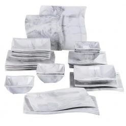 Flora 26-Piece Marble Gray Porcelain Dinnerware Set with Dinner,Soup ,Dessert Plates(Service for 6) by MALACASA