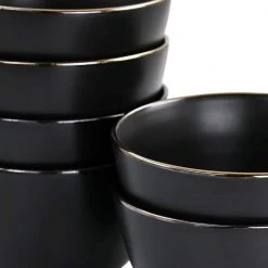 Paul 23 fl.oz Matte Black Stoneware 6 Piece Bowl Set with Gold Rim by Elama -Dinnerware Shop matte black elama bowls 985116277m 4f 1000