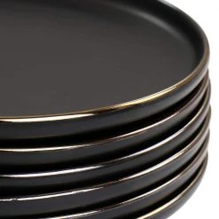 Paul 6 Piece Stoneware Salad Plate Set in Matte Black with Gold Rim by Elama -Dinnerware Shop matte black elama dinner plates 985116268m 4f 1000