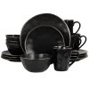 Modern 16 Piece Stoneware Dinnerware Set in Matte Black with Gold Rim by Elama 1 Modern 16 Piece Stoneware Dinnerware Set in Matte Black with Gold Rim by Elama -Dinnerware Shop matte black elama dinnerware sets 985116174m 64 1000