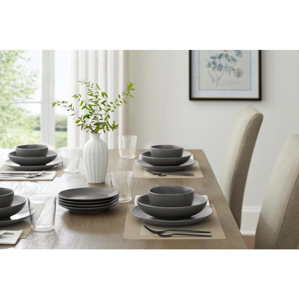 Brea 16-Piece Solid Stoneware Dinnerware Set in Matte Charcoal (Service for 4) by StyleWell 7 Brea 16-Piece Solid Stoneware Dinnerware Set in Matte Charcoal (Service for 4) by StyleWell - Image 5