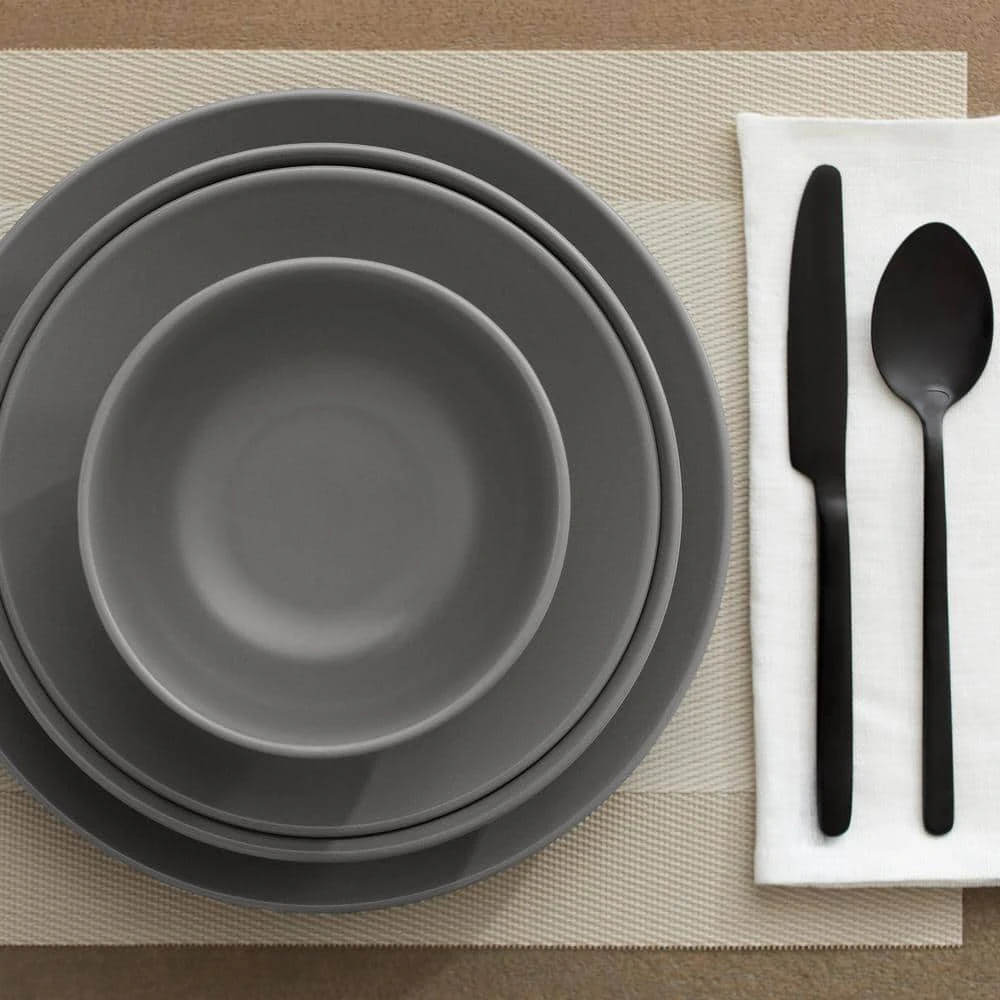 Brea 16-Piece Solid Stoneware Dinnerware Set in Matte Charcoal (Service for 4) by StyleWell 5 Brea 16-Piece Solid Stoneware Dinnerware Set in Matte Charcoal (Service for 4) by StyleWell - Image 3