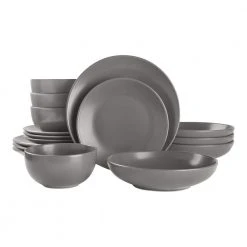 Brea 16-Piece Solid Stoneware Dinnerware Set in Matte Charcoal (Service for 4) by StyleWell