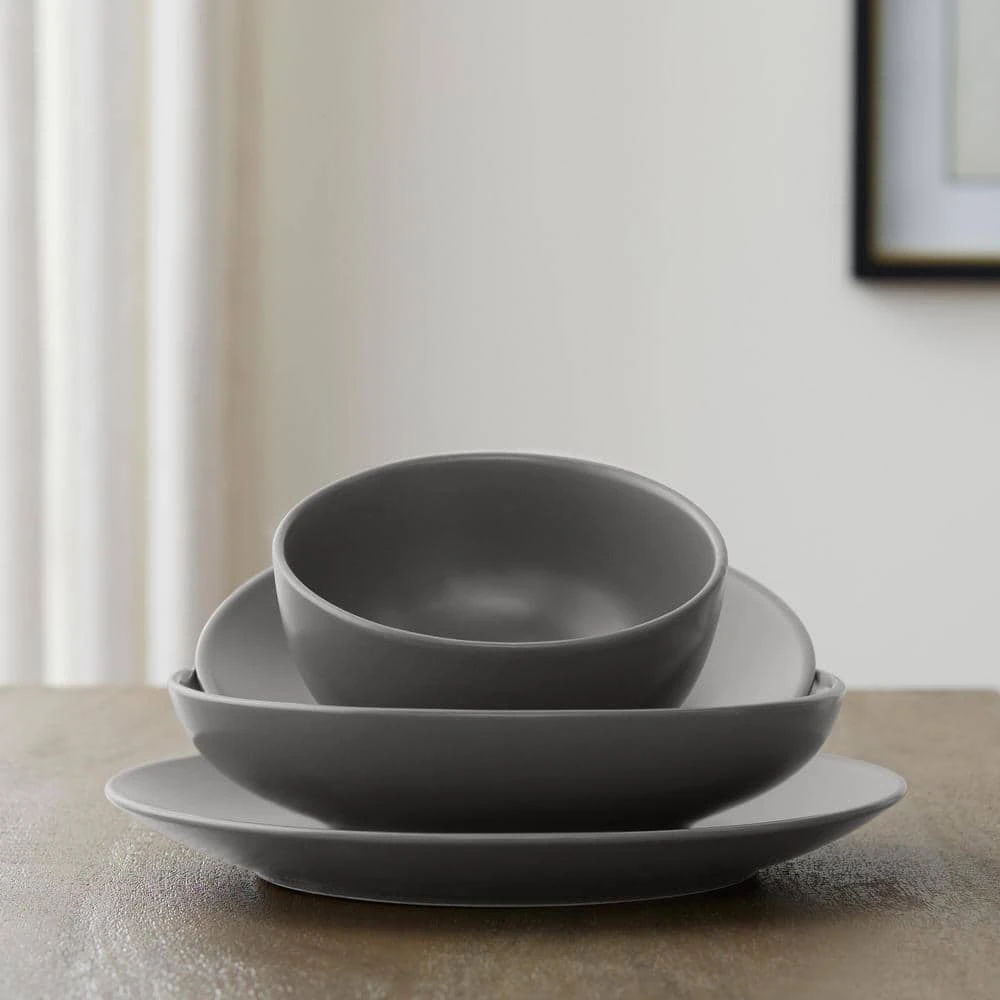 Brea 16-Piece Solid Stoneware Dinnerware Set in Matte Charcoal (Service for 4) by StyleWell 6 Brea 16-Piece Solid Stoneware Dinnerware Set in Matte Charcoal (Service for 4) by StyleWell - Image 4
