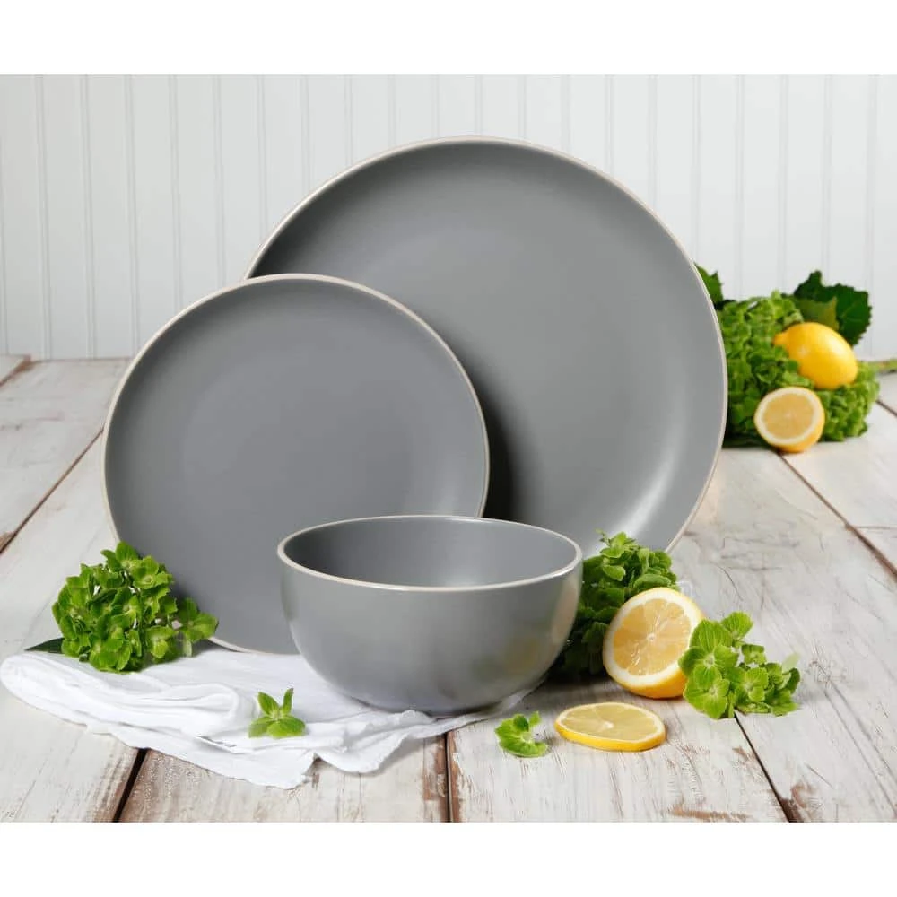 Rockaway 24-Piece Modern Matte Grey Ceramic Dinnerware Set (Service for 8) by Gibson Home 5 Rockaway 24-Piece Modern Matte Grey Ceramic Dinnerware Set (Service for 8) by Gibson Home - Image 3