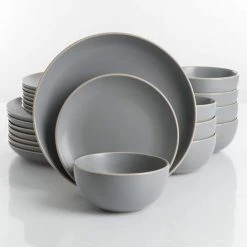 Rockaway 24-Piece Modern Matte Grey Ceramic Dinnerware Set (Service for 8) by Gibson Home