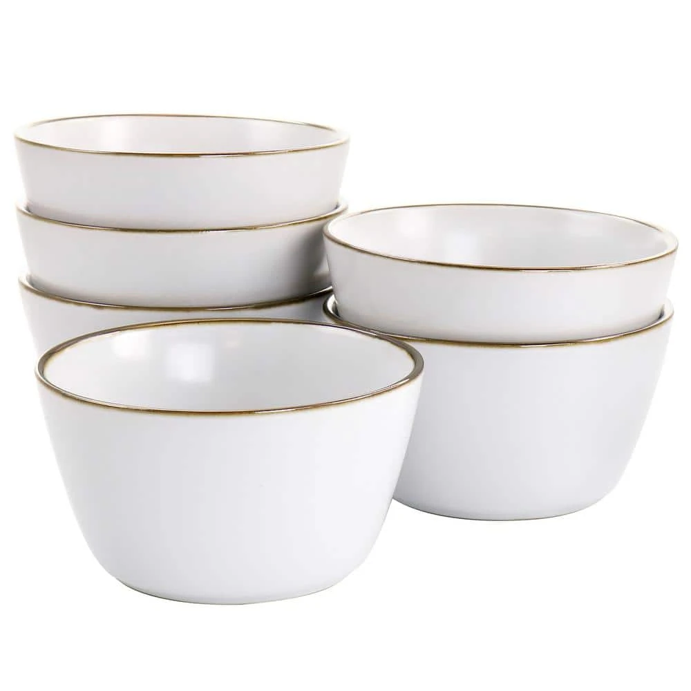 Arthur 23 fl.oz Matte White Stoneware 6 Piece Bowl Set with Gold Rim by Elama 3 Arthur 23 fl.oz Matte White Stoneware 6 Piece Bowl Set with Gold Rim by Elama