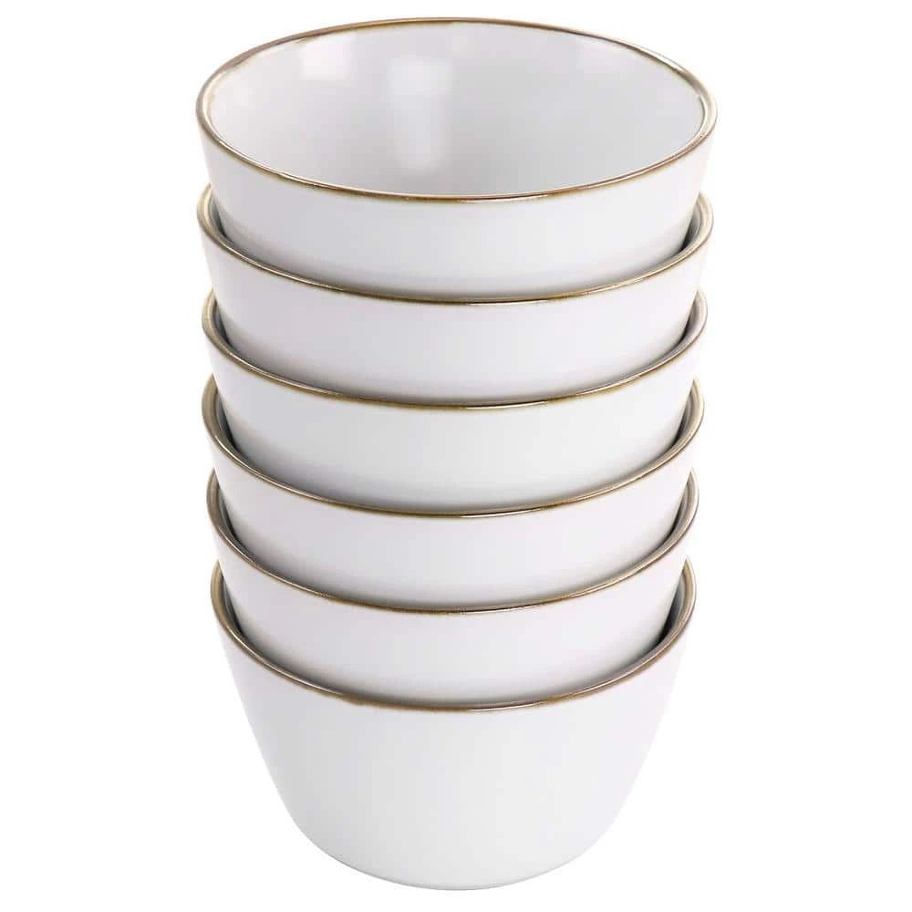 Arthur 23 fl.oz Matte White Stoneware 6 Piece Bowl Set with Gold Rim by Elama 4 Arthur 23 fl.oz Matte White Stoneware 6 Piece Bowl Set with Gold Rim by Elama - Image 2