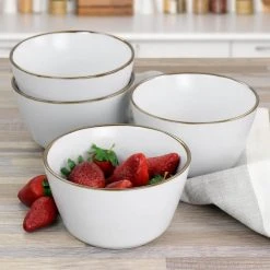 Arthur 23 fl.oz Matte White Stoneware 6 Piece Bowl Set with Gold Rim by Elama 13 Arthur 23 fl.oz Matte White Stoneware 6 Piece Bowl Set with Gold Rim by Elama -Dinnerware Shop matte white elama bowls 985116269m fa 1000