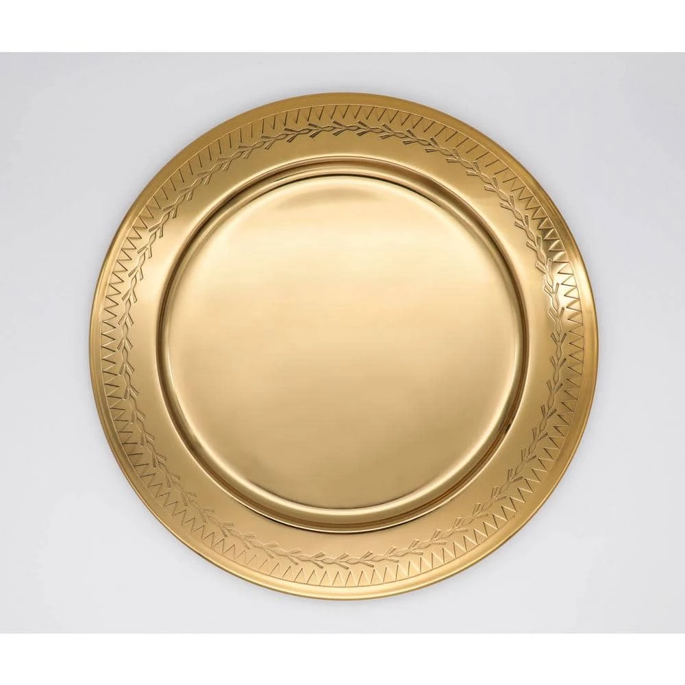 13 in. Brass Charger Plate in Brass with Etched Geometric Design, For Holidays and Everyday Use or Home Decor by Alchemade 4 13 in. Brass Charger Plate in Brass with Etched Geometric Design, For Holidays and Everyday Use or Home Decor by Alchemade - Image 2