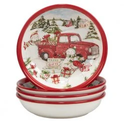 Red Truck Snowman 38 fl.oz. Multi-Colored Earthenware Soup Bowls Set of 4 by Certified International