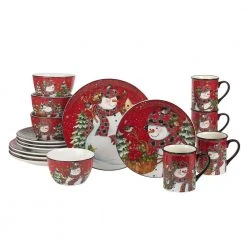 Christmas Lodge Snowman 16-Piece Multi-Colored Earthenware Dinnerware Set Service for 4 by Certified International