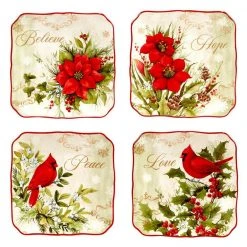 Winter's Medley Multi-Colored Canape Plates Set of 4 by Certified International