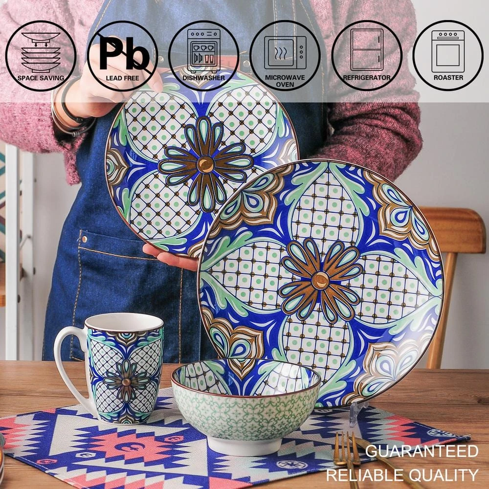 Jasmin 16-Piece Porcelain Multi-Colors Dinnerware Sets (Service for 4) by vancasso 5 Jasmin 16-Piece Porcelain Multi-Colors Dinnerware Sets (Service for 4) by vancasso - Image 3