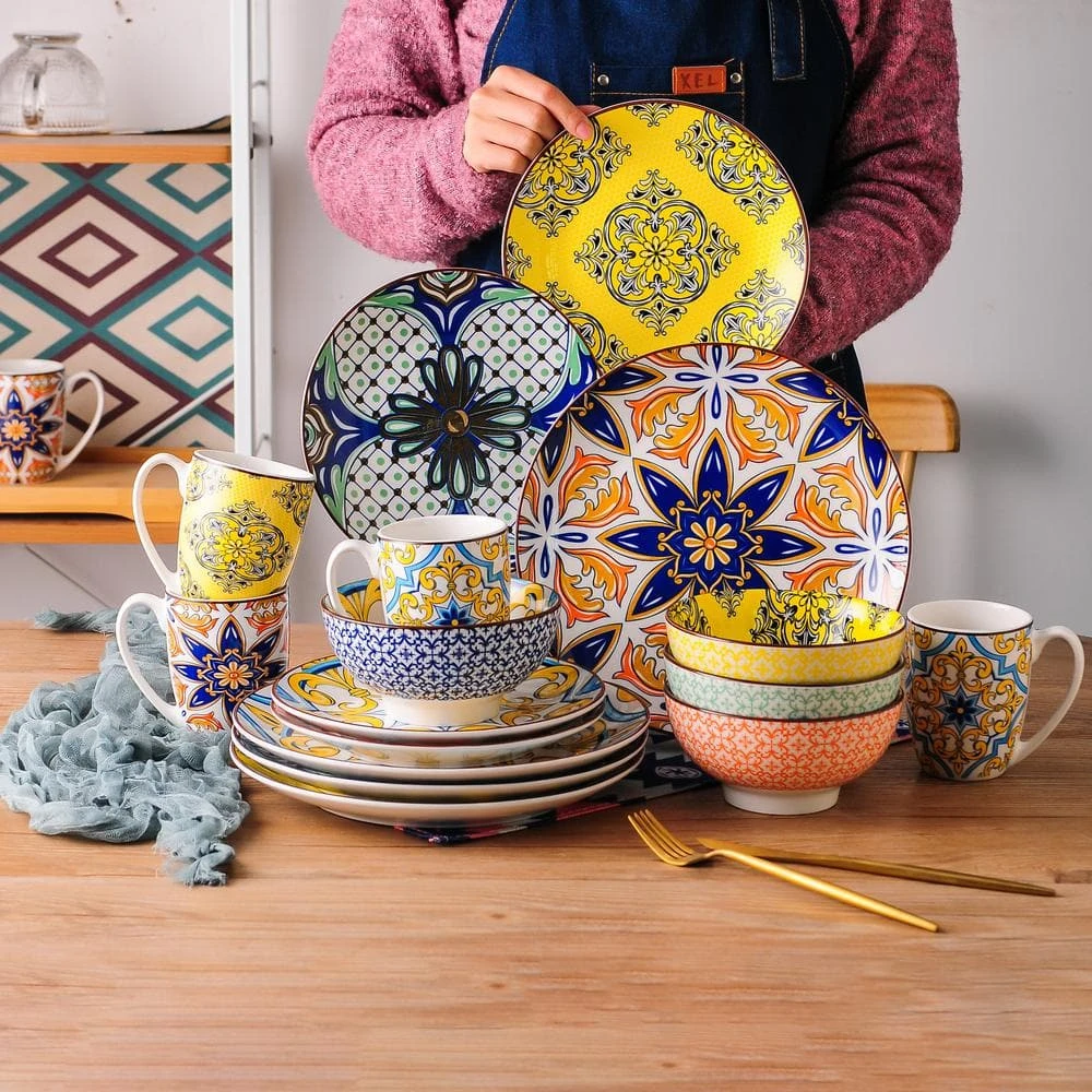 Jasmin 16-Piece Porcelain Multi-Colors Dinnerware Sets (Service for 4) by vancasso 9 Jasmin 16-Piece Porcelain Multi-Colors Dinnerware Sets (Service for 4) by vancasso - Image 7