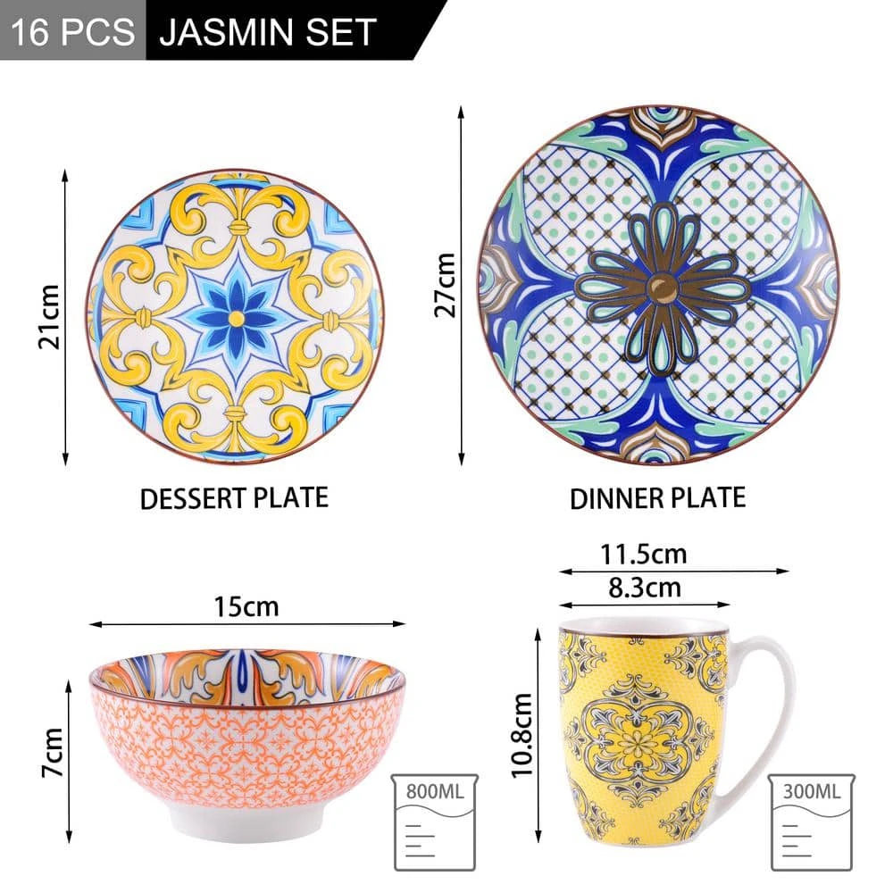 Jasmin 16-Piece Porcelain Multi-Colors Dinnerware Sets (Service for 4) by vancasso 4 Jasmin 16-Piece Porcelain Multi-Colors Dinnerware Sets (Service for 4) by vancasso - Image 2