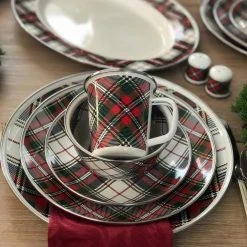 12.5 in. Highland Plaid Enamelware Round Charger Plate Set of 2 by Golden Rabbit -Dinnerware Shop multi golden rabbit charger plates hp36s2 1f 1000