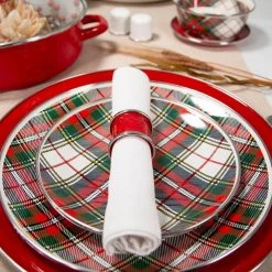 12.5 in. Highland Plaid Enamelware Round Charger Plate Set of 2 by Golden Rabbit -Dinnerware Shop multi golden rabbit charger plates hp36s2 fa 1000