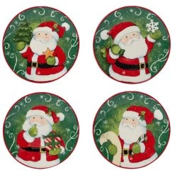 Holiday Magic Santa 6 in. Multicolored Earthenware Canape Plate (Set of 4) by Certified International
