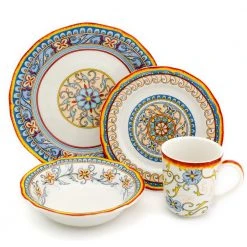 Duomo 32-Piece Patterned Multicolor/Italian Design Stoneware Dinnerware Set (Service for 8) by Euro Ceramica