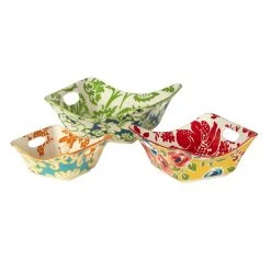 Flower Power 8,15,30 oz. 4.75 in., 6.5 in., 8.25 in. Multicolor Porcelain Square Bowl (Set of 3) by Certified International