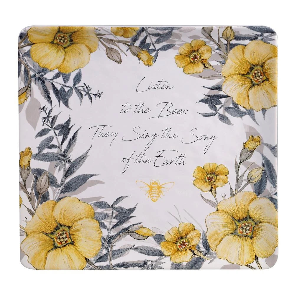 12.5 in. Bee Sweet Square Multicolored Platter by Certified International 3 12.5 in. Bee Sweet Square Multicolored Platter by Certified International