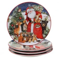 11 in. Magic of Christmas Santa Multicolored Earthenware Dinner Plate (Set of 4) by Certified International